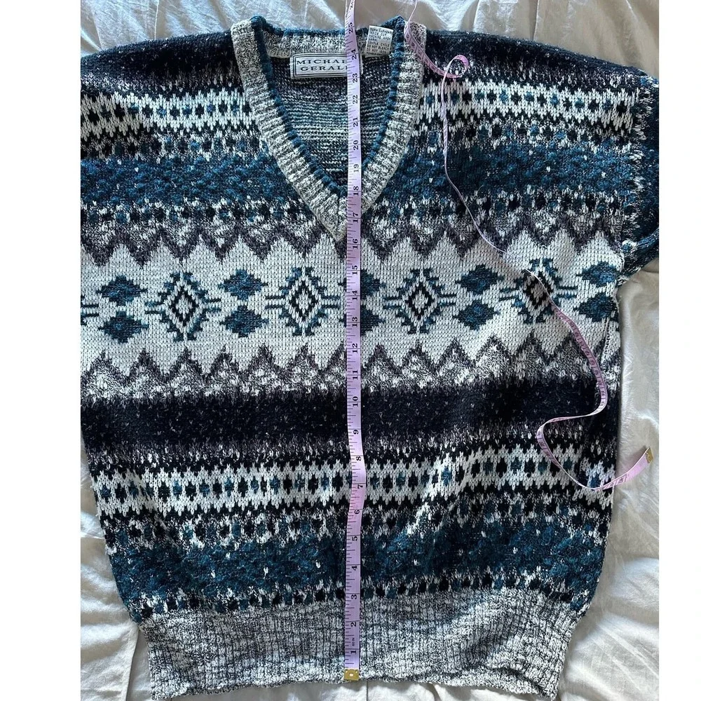 Vintage Michael Gerald V-Neck‎ Sweater - 90s Aztec Fair Isle Pattern - Medium